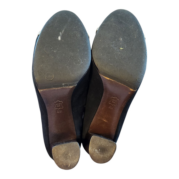 Tory Burch heels sz 8M Pacey black suede gold snake print cap leather pumps - Picture 5 of 14